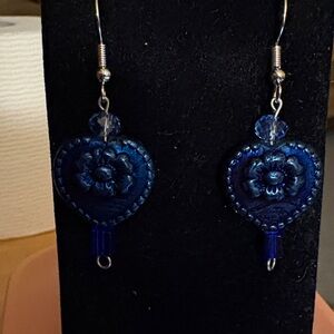 Hand Crafted Deep Blue Floral Earrings